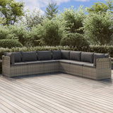 7 Piece Garden Lounge Set with Cushions Grey Poly Rattan