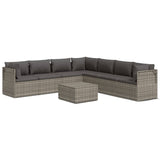 8 Piece Garden Lounge Set with Cushions Grey Poly Rattan - Front View
