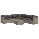 8 Piece Garden Lounge Set with Cushions Grey Poly Rattan - Top-Down View