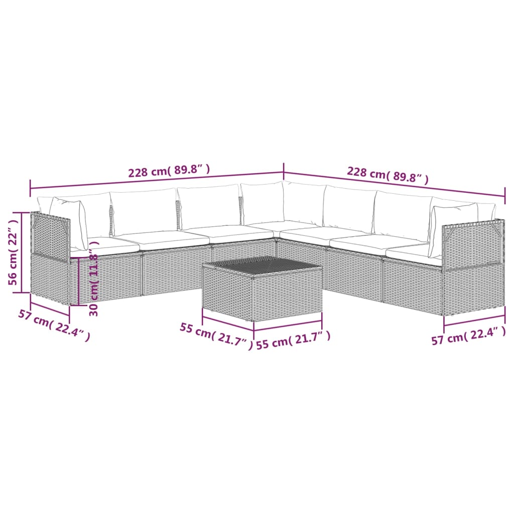 8 Piece Garden Lounge Set with Cushions Grey Poly Rattan