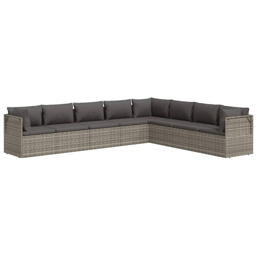 8 Piece Garden Lounge Set with Cushions Grey Poly Rattan