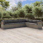 8 Piece Garden Lounge Set with Cushions Grey Poly Rattan