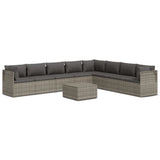 9 Piece Garden Lounge Set with Cushions Grey Poly Rattan - Front View