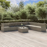 9 Piece Garden Lounge Set with Cushions Grey Poly Rattan