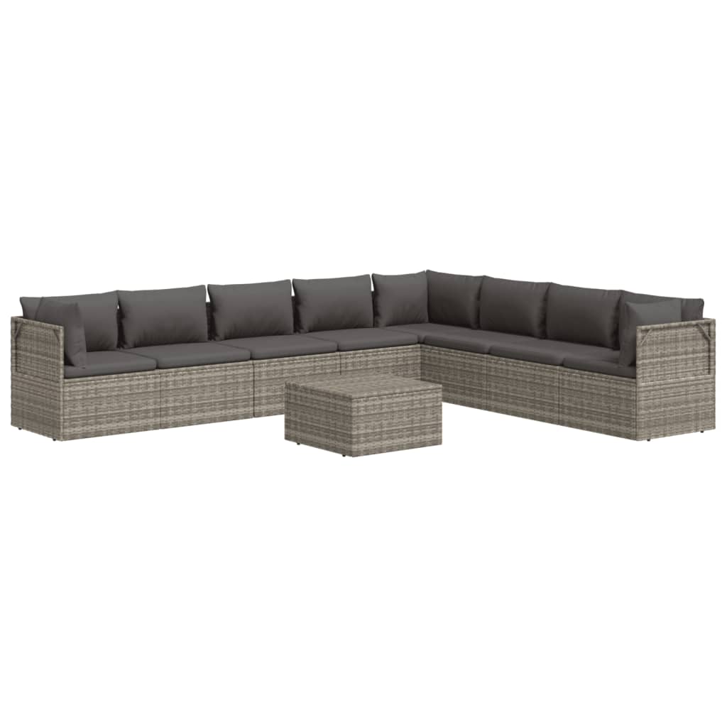 9 Piece Garden Lounge Set with Cushions Grey Poly Rattan