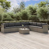 9 Piece Garden Lounge Set with Cushions Grey Poly Rattan