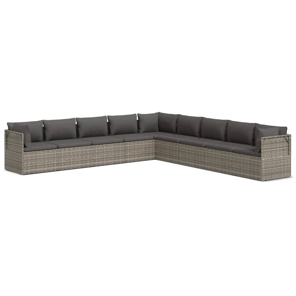 9 Piece Garden Lounge Set with Cushions Grey Poly Rattan