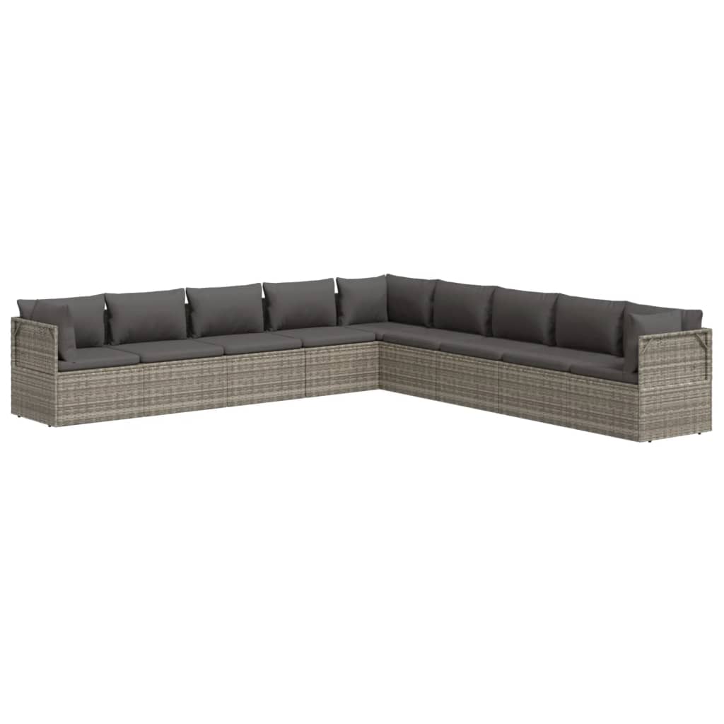 9 Piece Garden Lounge Set with Cushions Grey Poly Rattan