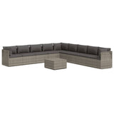 10 Piece Garden Lounge Set with Cushions Grey Poly Rattan - Front View