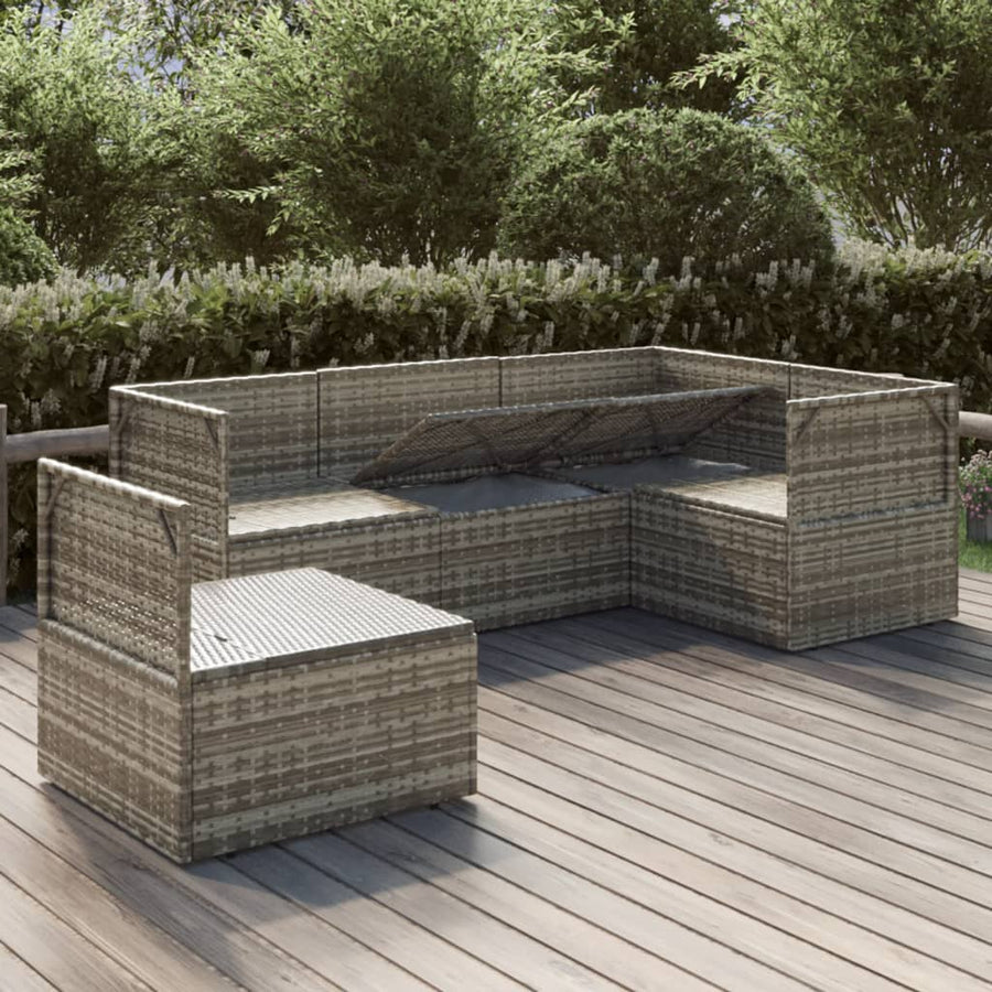 5 Piece Garden Lounge Set with Cushions Grey Poly Rattan
