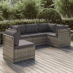 5 Piece Garden Lounge Set with Cushions Grey Poly Rattan