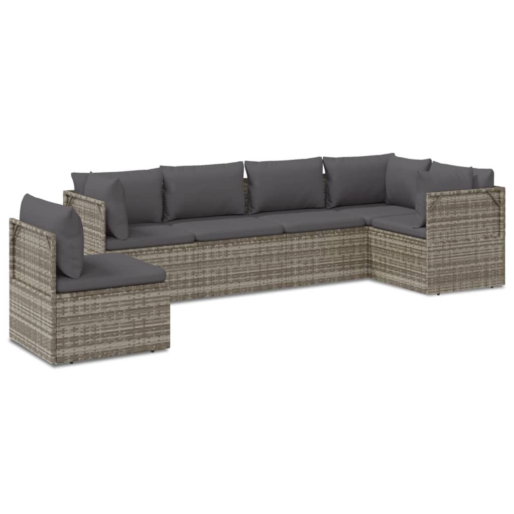 6 Piece Garden Lounge Set with Cushions Grey Poly Rattan
