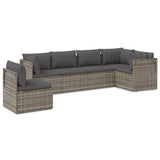 6 Piece Garden Lounge Set with Cushions Grey Poly Rattan - Front View