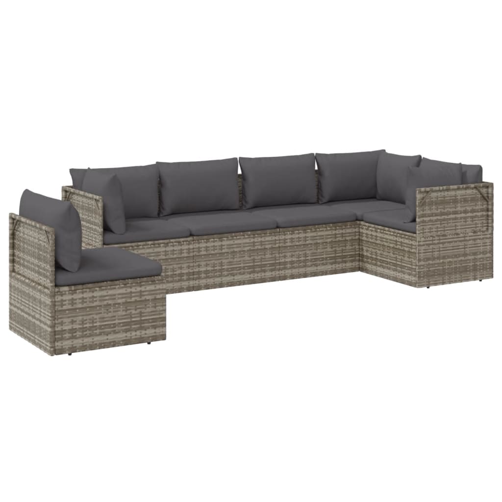 6 Piece Garden Lounge Set with Cushions Grey Poly Rattan