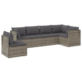 6 Piece Garden Lounge Set with Cushions Grey Poly Rattan