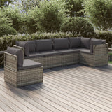 6 Piece Garden Lounge Set with Cushions Grey Poly Rattan