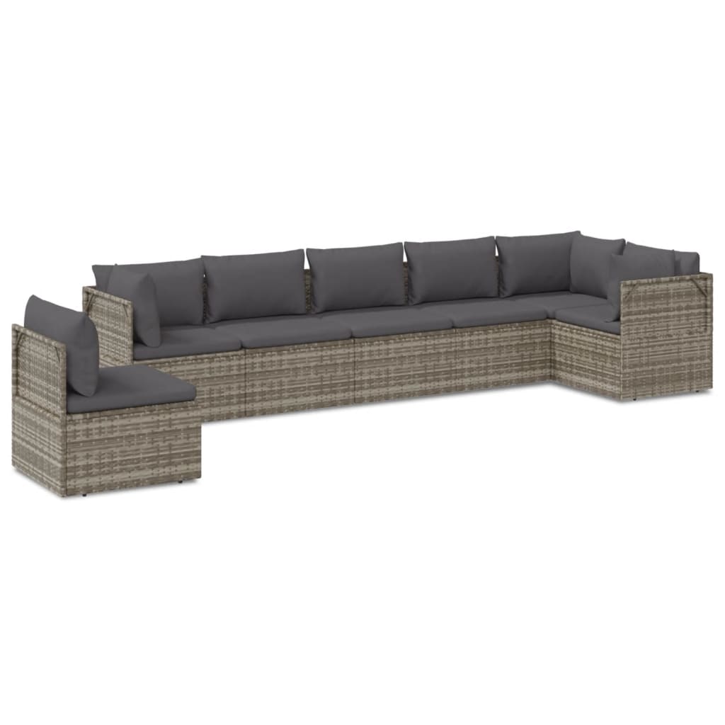 7 Piece Garden Lounge Set with Cushions Grey Poly Rattan