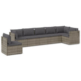 7 Piece Garden Lounge Set with Cushions Grey Poly Rattan - Front View