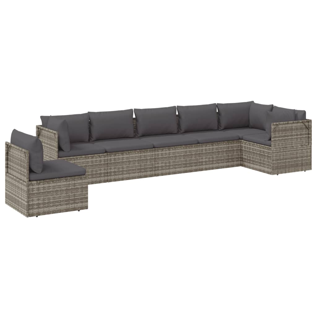 7 Piece Garden Lounge Set with Cushions Grey Poly Rattan