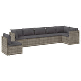 7 Piece Garden Lounge Set with Cushions Grey Poly Rattan