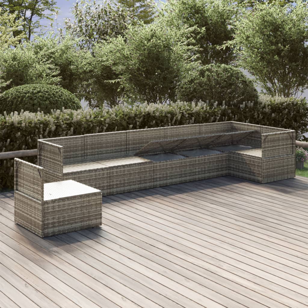 7 Piece Garden Lounge Set with Cushions Grey Poly Rattan