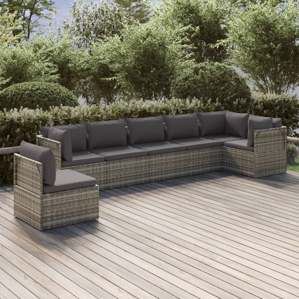 7 Piece Garden Lounge Set with Cushions Grey Poly Rattan