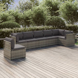7 Piece Garden Lounge Set with Cushions Grey Poly Rattan