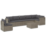 8 Piece Garden Lounge Set with Cushions Grey Poly Rattan - Front View