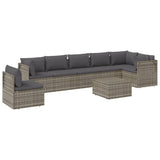 8 Piece Garden Lounge Set with Cushions Grey Poly Rattan - Side View