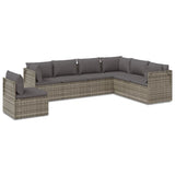 7 Piece Garden Lounge Set with Cushions Grey Poly Rattan - Front View