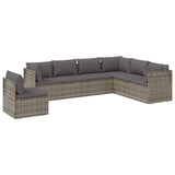 7 Piece Garden Lounge Set with Cushions Grey Poly Rattan