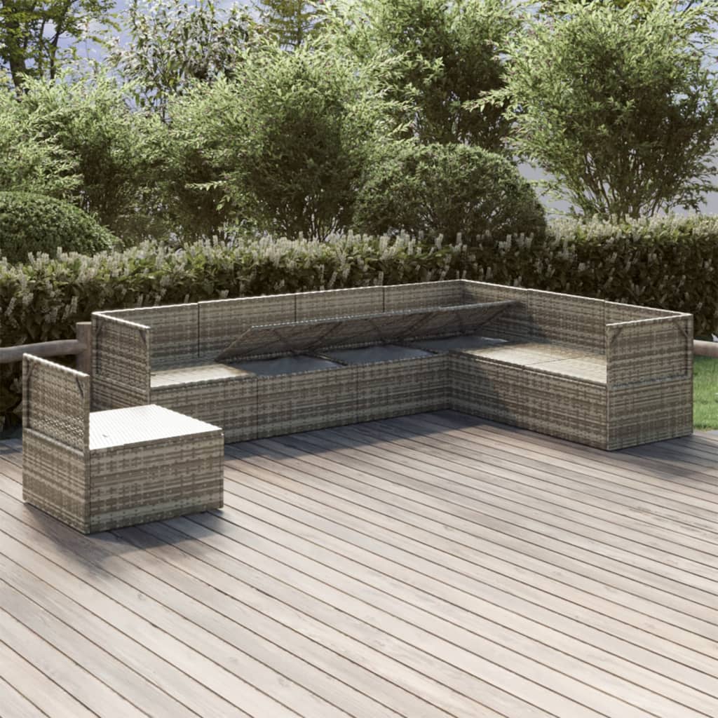 7 Piece Garden Lounge Set with Cushions Grey Poly Rattan
