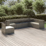 7 Piece Garden Lounge Set with Cushions Grey Poly Rattan