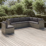 7 Piece Garden Lounge Set with Cushions Grey Poly Rattan