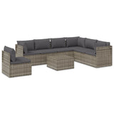 8 Piece Garden Lounge Set with Cushions Grey Poly Rattan - Front View