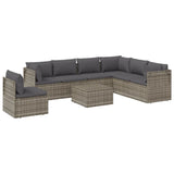 8 Piece Garden Lounge Set with Cushions Grey Poly Rattan - Side View