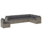 8 Piece Garden Lounge Set with Cushions Grey Poly Rattan