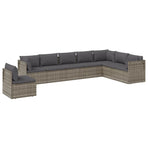 8 Piece Garden Lounge Set with Cushions Grey Poly Rattan