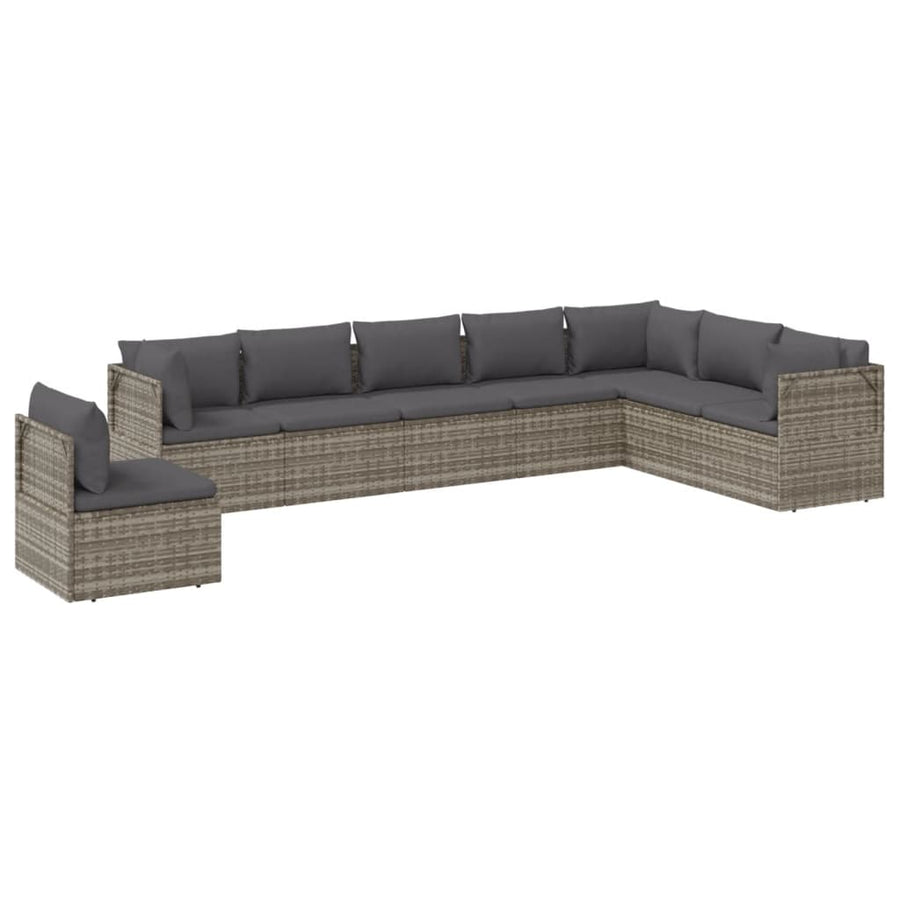 8 Piece Garden Lounge Set with Cushions Grey Poly Rattan