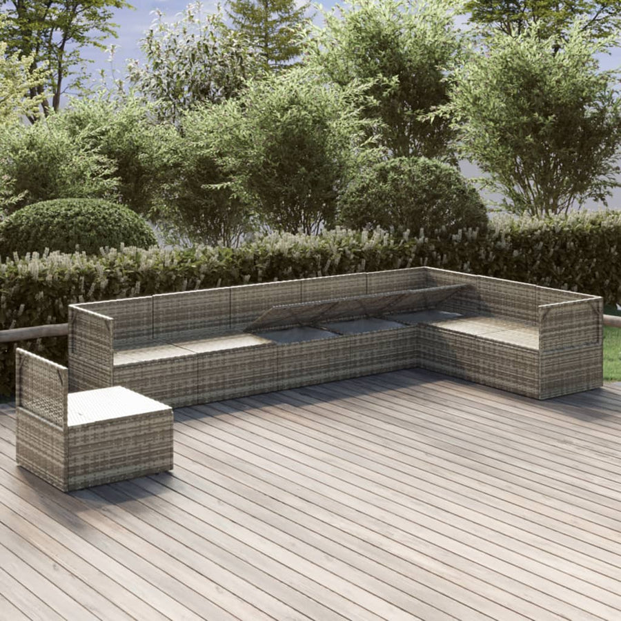 8 Piece Garden Lounge Set with Cushions Grey Poly Rattan