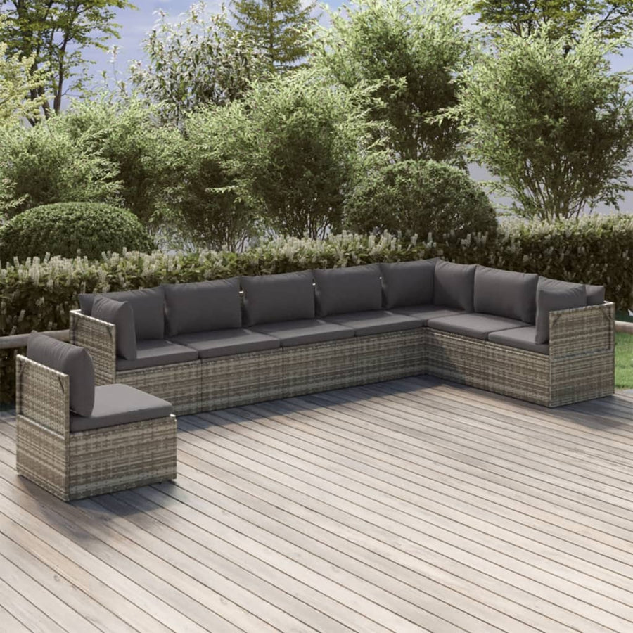 8 Piece Garden Lounge Set with Cushions Grey Poly Rattan