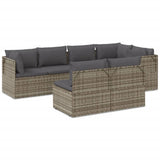 7 Piece Garden Lounge Set with Cushions Grey Poly Rattan - Front View