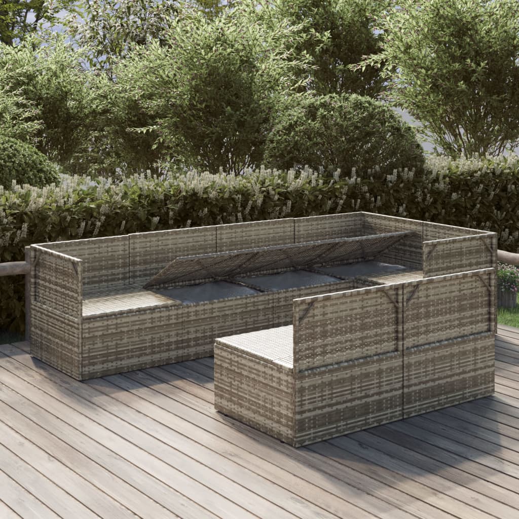 7 Piece Garden Lounge Set with Cushions Grey Poly Rattan
