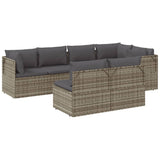 7 Piece Garden Lounge Set with Cushions Grey Poly Rattan