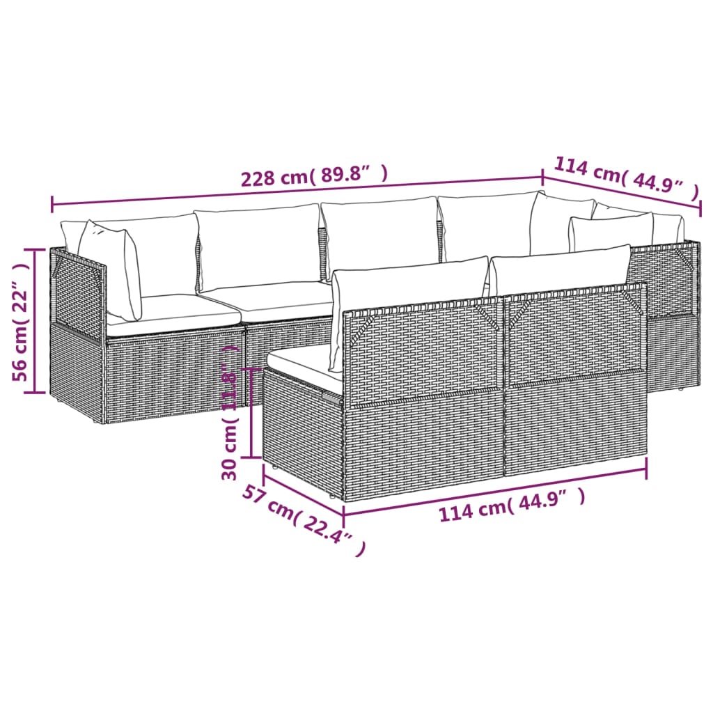 7 Piece Garden Lounge Set with Cushions Grey Poly Rattan