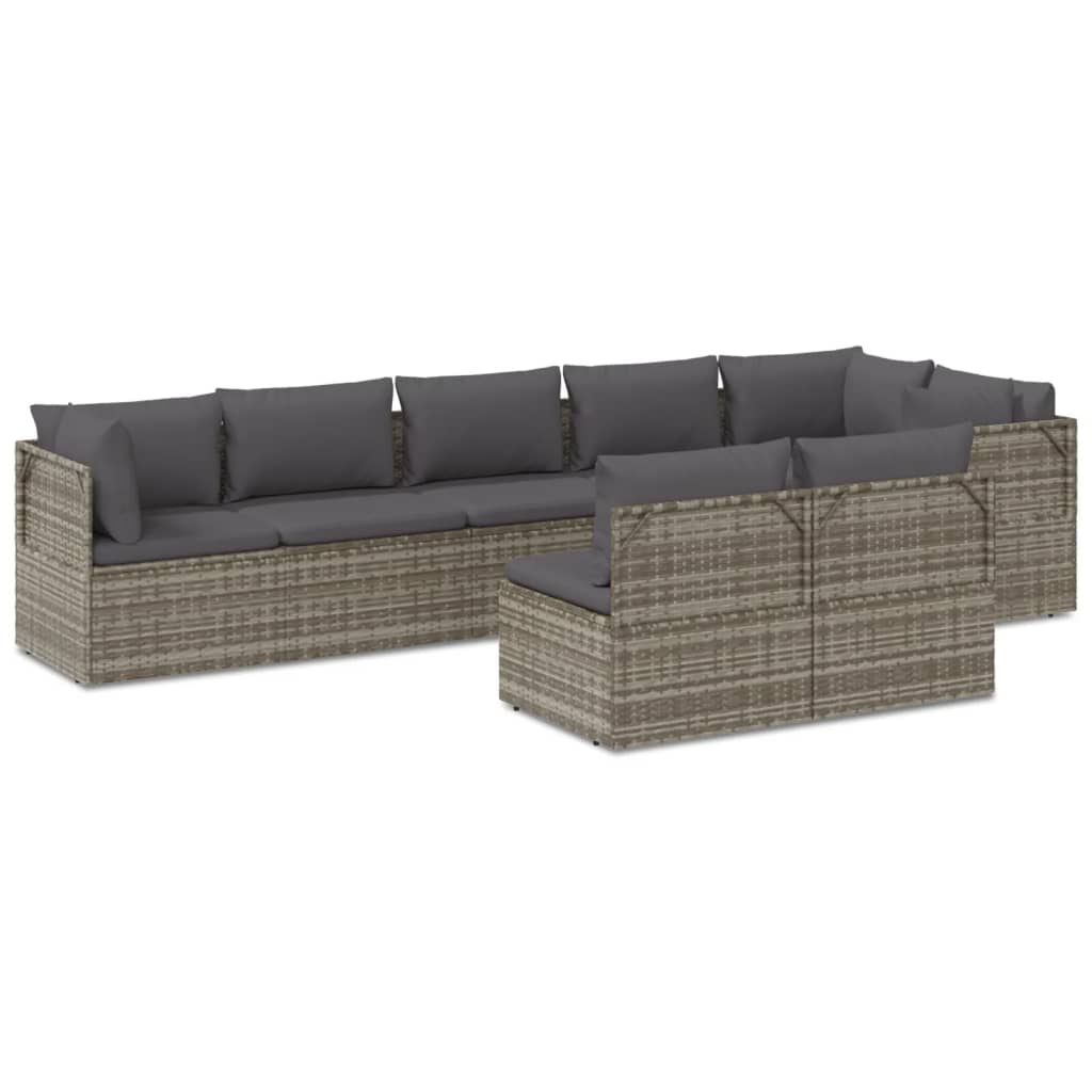 8 Piece Garden Lounge Set with Cushions Grey Poly Rattan