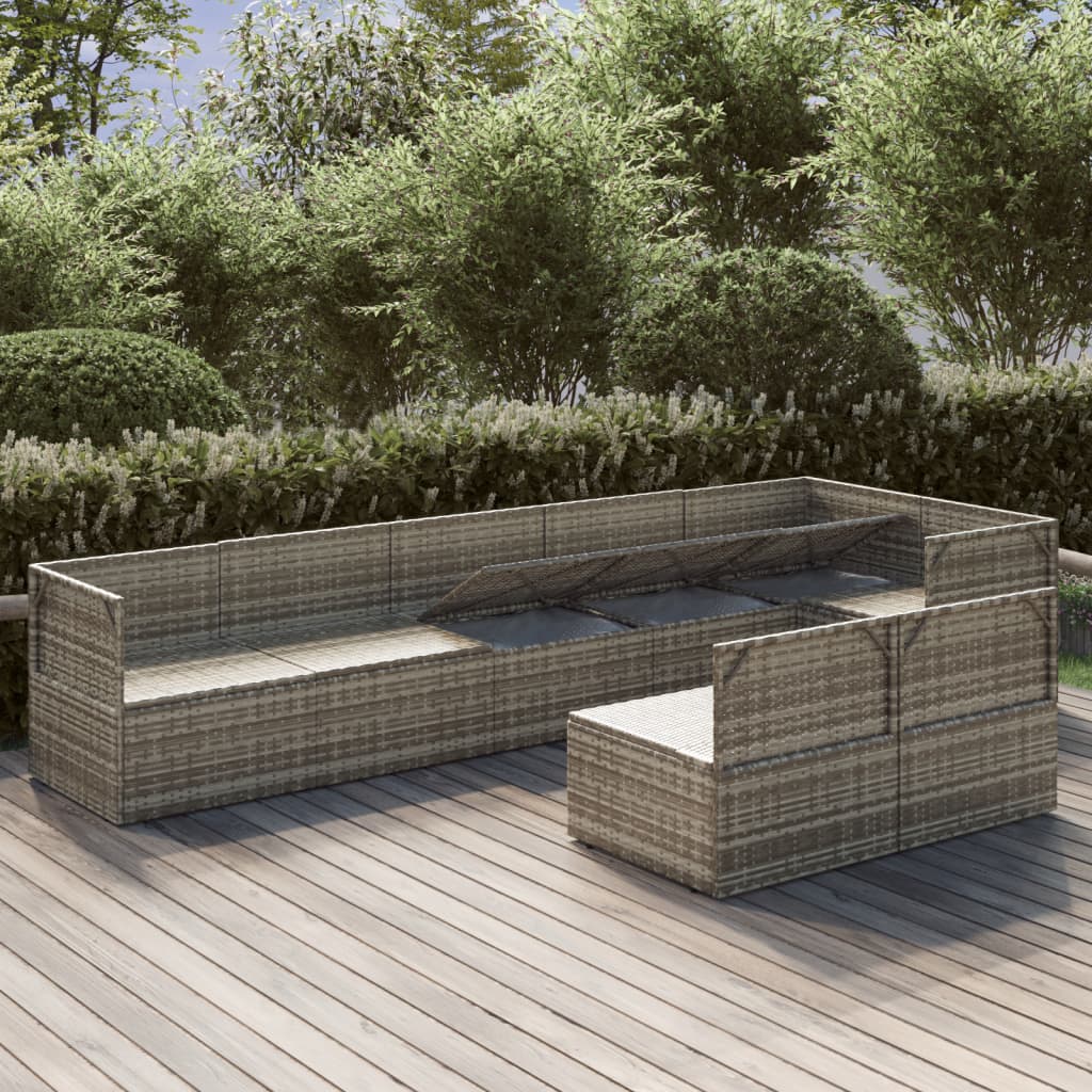 8 Piece Garden Lounge Set with Cushions Grey Poly Rattan