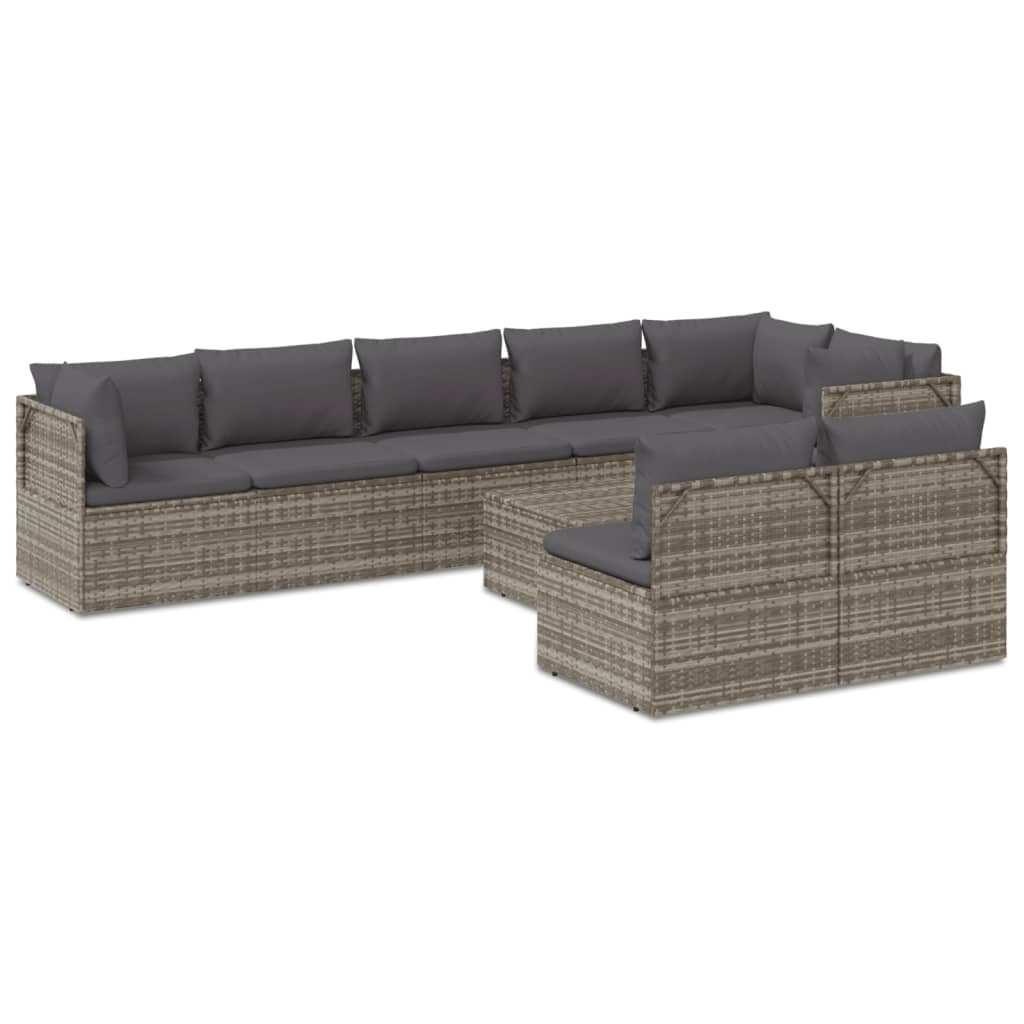 9 Piece Garden Lounge Set with Cushions Grey Poly Rattan