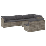 9 Piece Garden Lounge Set with Cushions Grey Poly Rattan - Front View