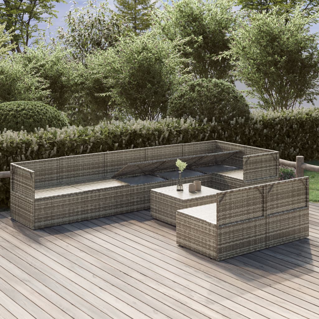 9 Piece Garden Lounge Set with Cushions Grey Poly Rattan